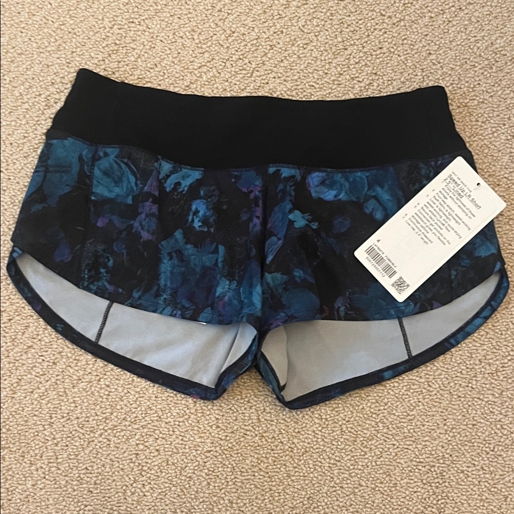 Lululemon Athletica Speed Up Shorts - Black and Blue Patterned Athletic Shorts